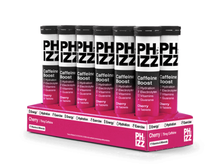 Phizz Cherry + Caffeine Boost 3-in-1 Hydration, Electrolytes and Vitamins Effervescent 12x20 Tabs Cherry Hot on Sale