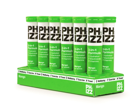 Phizz Mango 3-in-1 Hydration, Electrolytes and Vitamins Effervescent Tabs 12x20 Tabs Mango Fashion